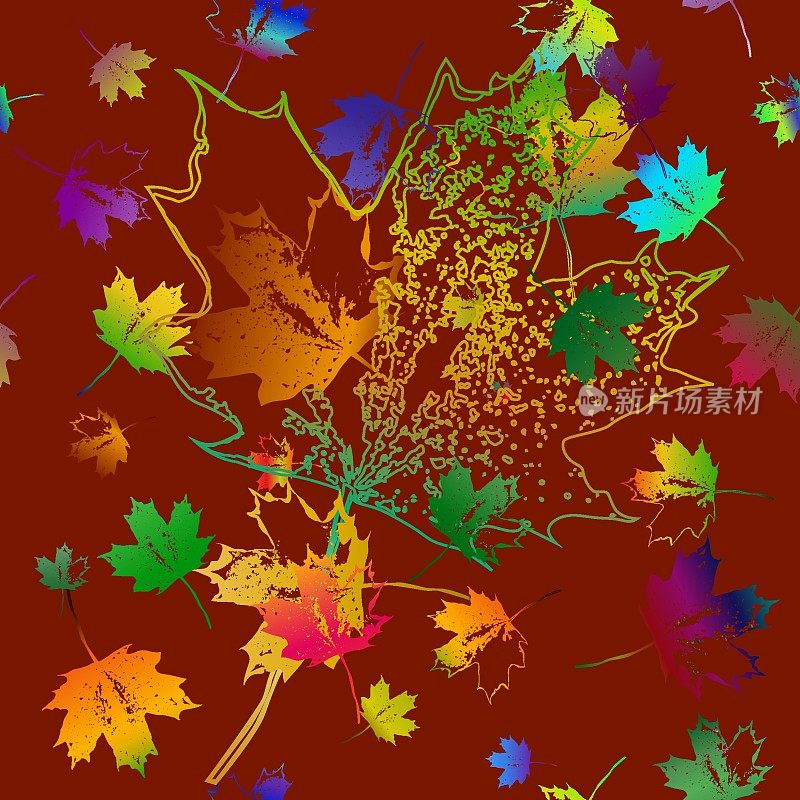 Seamless pattern of falling maple leaves.